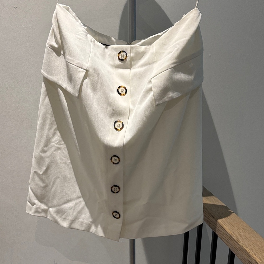 Nine West Off-White Buttoned Mini Skirt